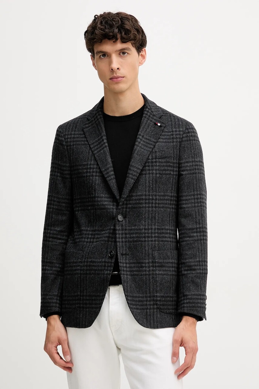 Bunda s prímesou vlny Tommy Hilfiger šedá farba, FSTHL6505.FSTH512