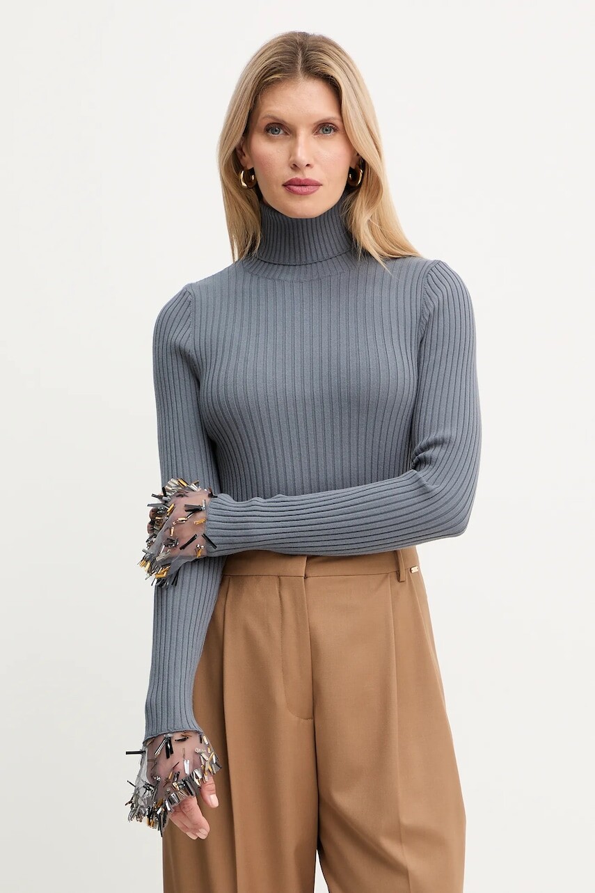 Sveter Simona Corsellini šedá farba, ľahké, s rolákom, A25CPMGP0401