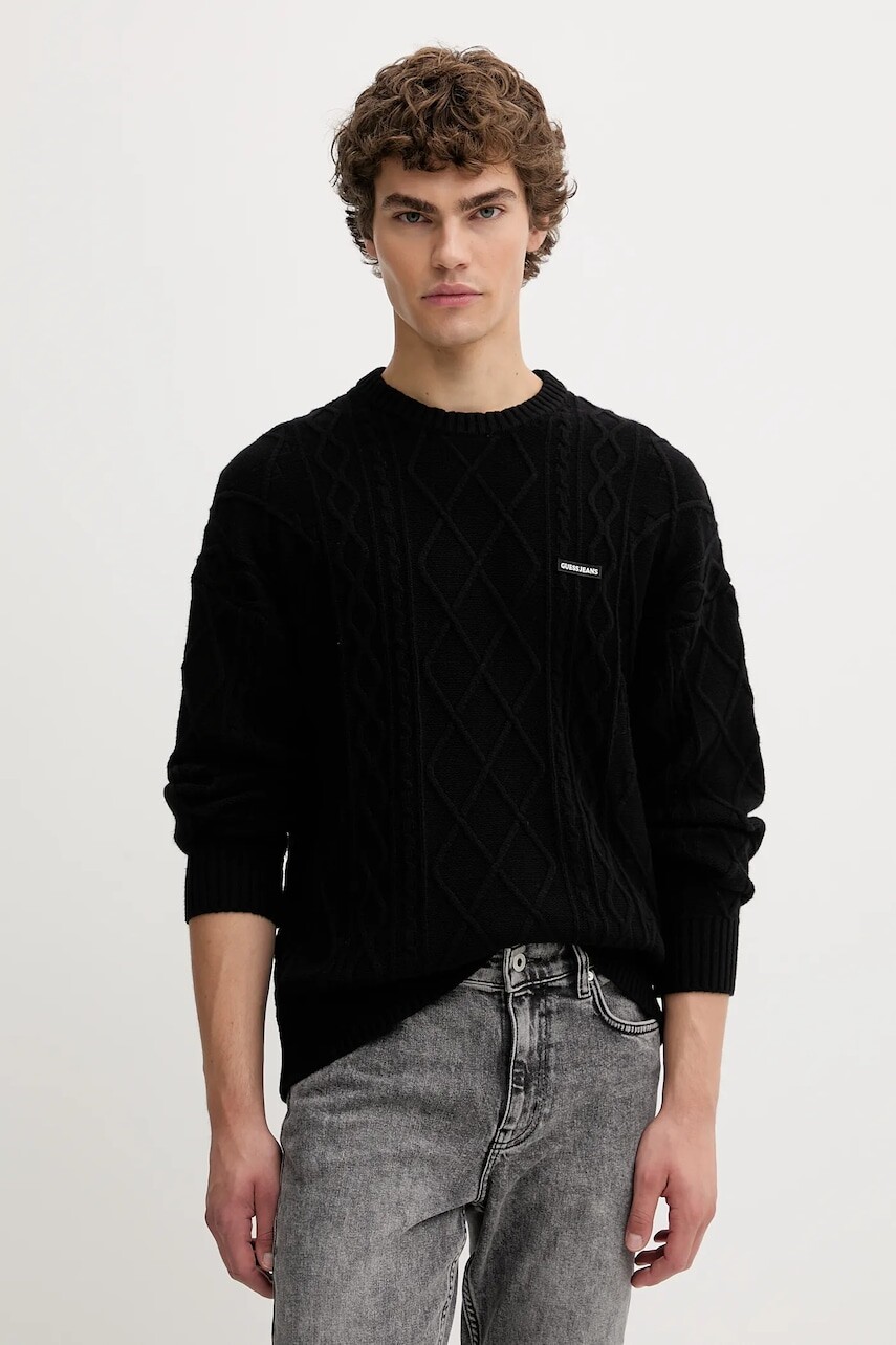 Sveter s prímesou vlny Guess Jeans čierna farba, M5BR04 Z0561