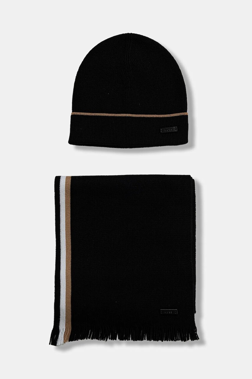 Čiapka a šál BOSS čierna farba, 50551072