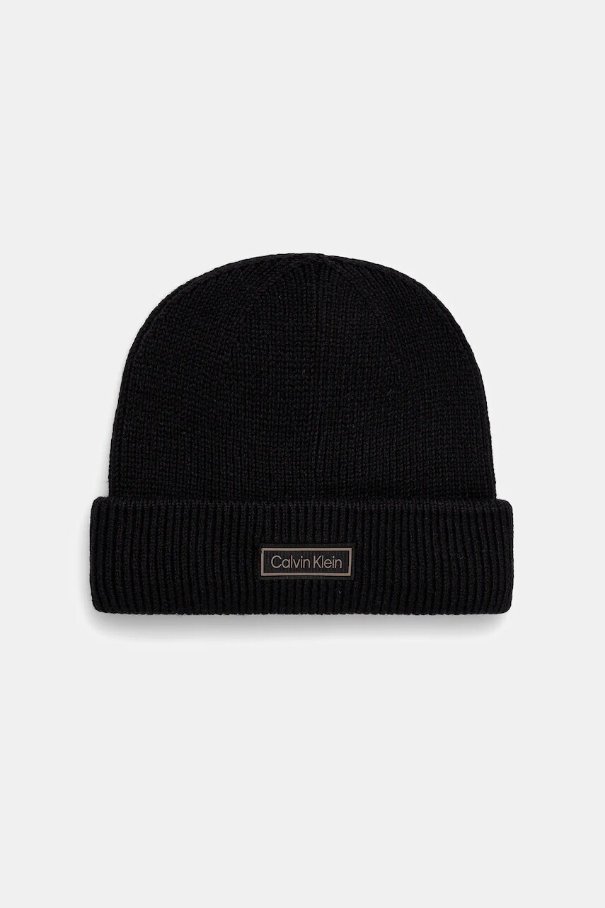 Čiapka s prímesou vlny Calvin Klein čierna farba, LV04D8058G
