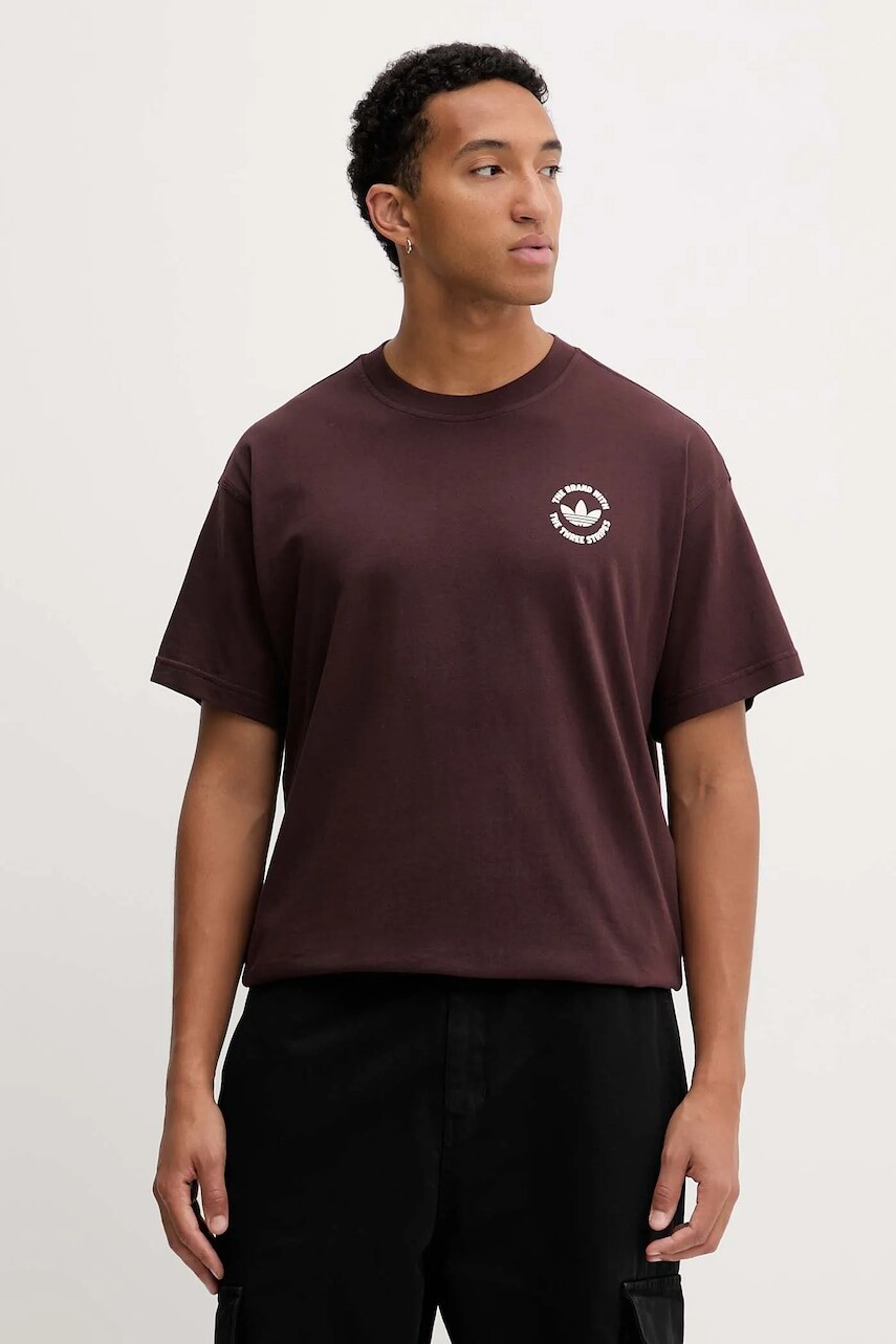 Bavlnené tričko adidas Originals Camel Treffy pánske, hnedá farba, s potlačou, HY4987