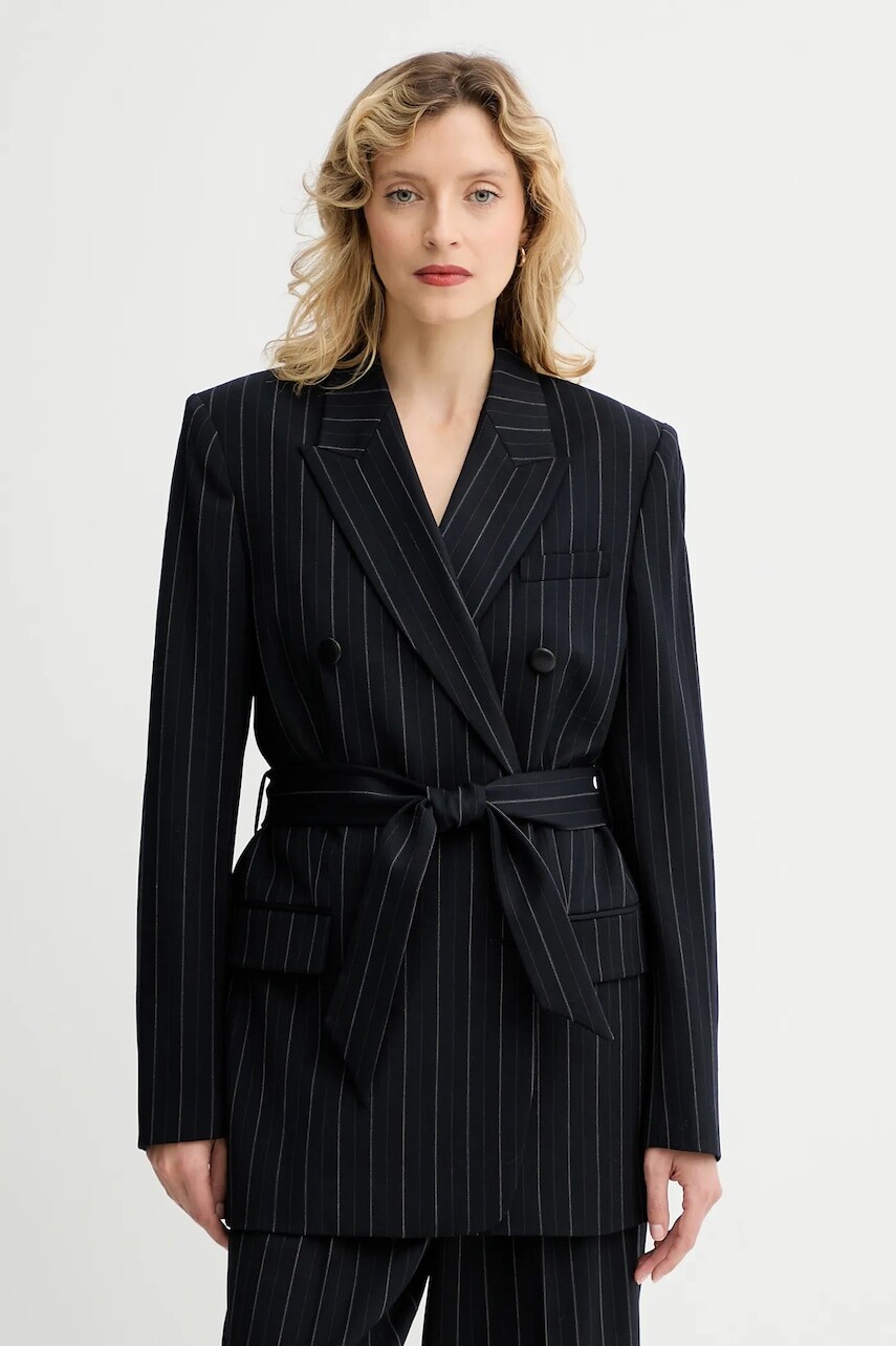 Bunda s prímesou vlny Rag & Bone tmavomodrá farba, dvojradový, vzorovaná, RA8925F4MCN