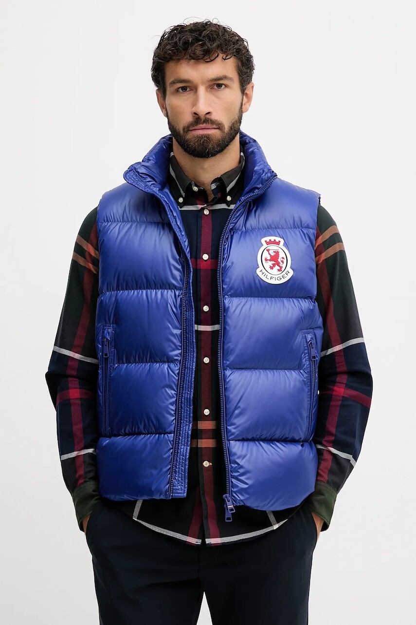 Páperová vesta Tommy Hilfiger modrá farba, zimná, MW0MW41514