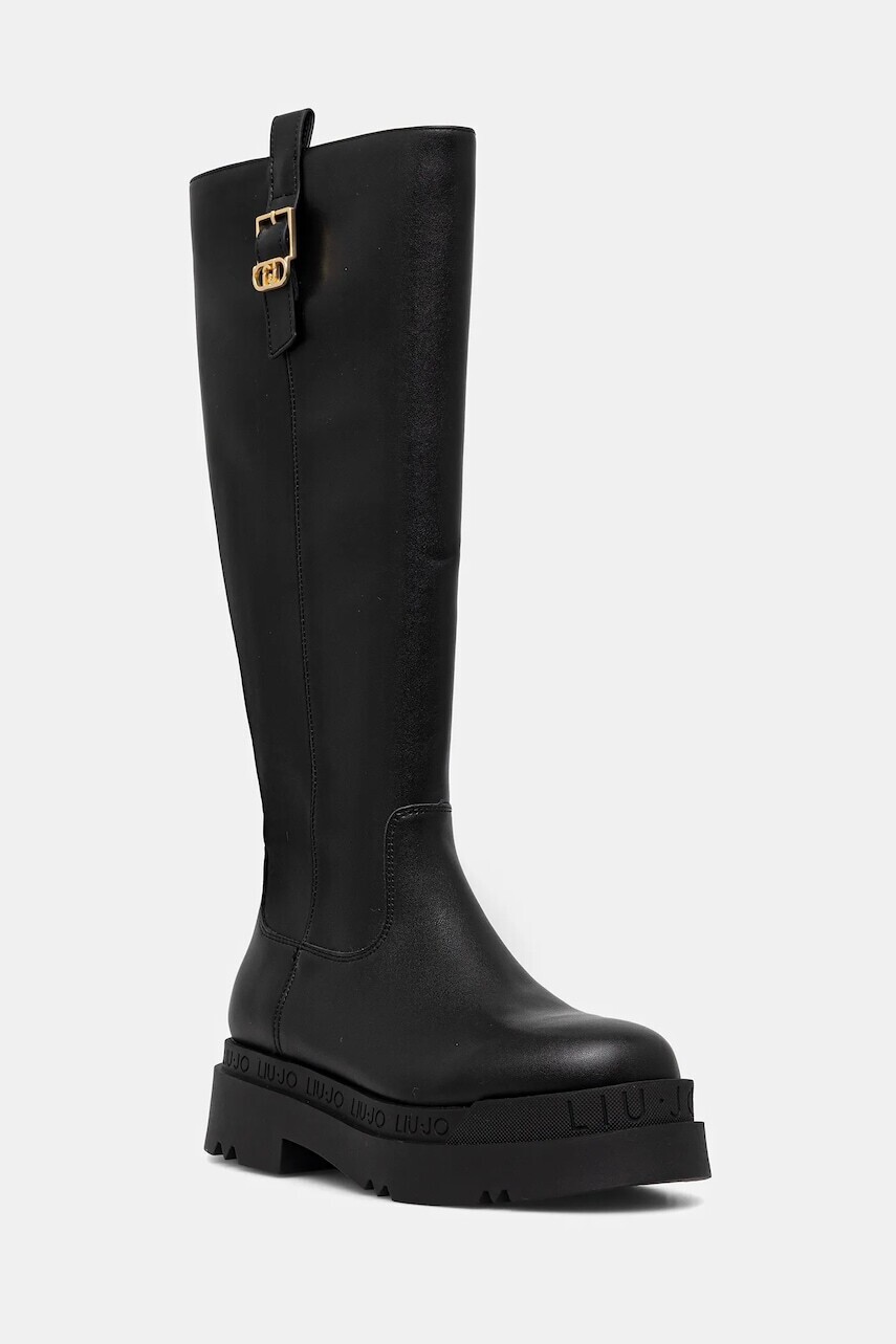 Vysoké čižmy Liu Jo LOVE 64 čierna farba, na plochom podpätku, SF5069P010222222