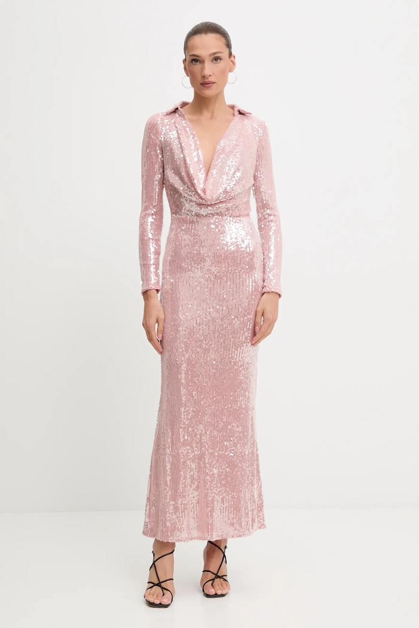 Šaty Bardot ružová farba, maxi, áčkový strih, 59613DB2