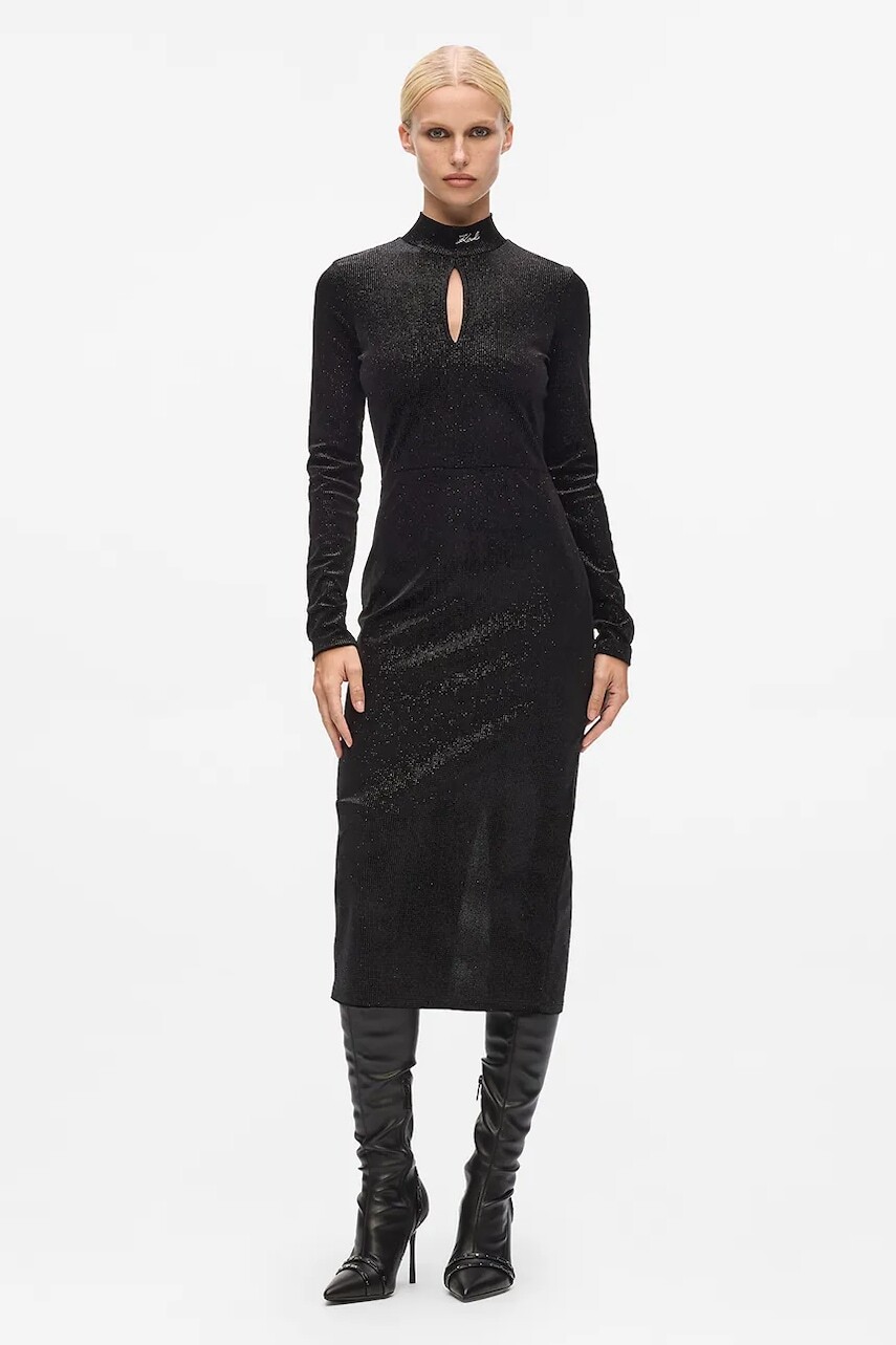 Šaty Karl Lagerfeld čierna farba, midi, priliehavé, A4W13016