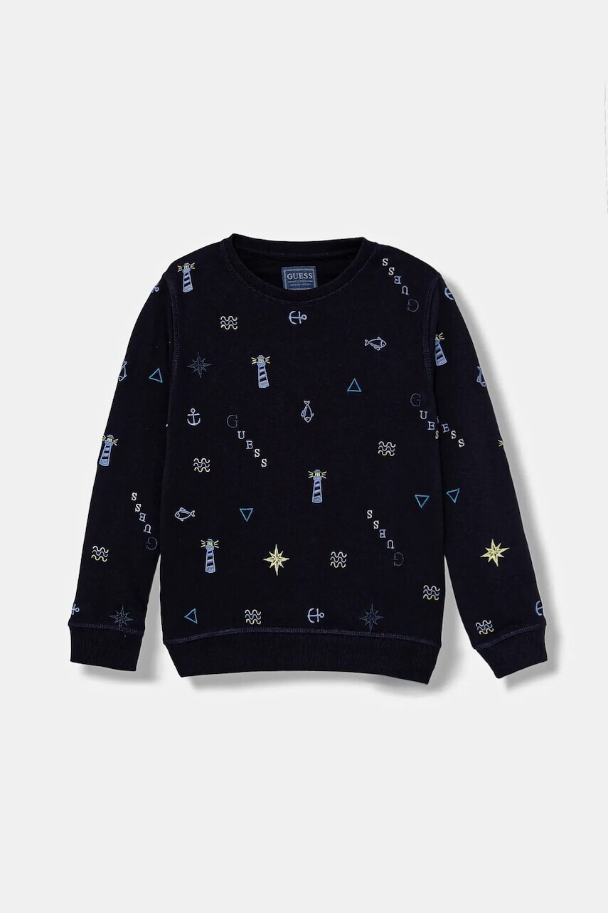 Detská bavlnená mikina Guess tmavomodrá farba, vzorovaná, N5BQ03 KAX74
