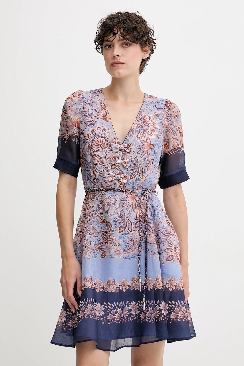 Šaty s prímesou hodvábu Hale BOB tmavomodrá farba, mini, áčkový strih, 55AL612A