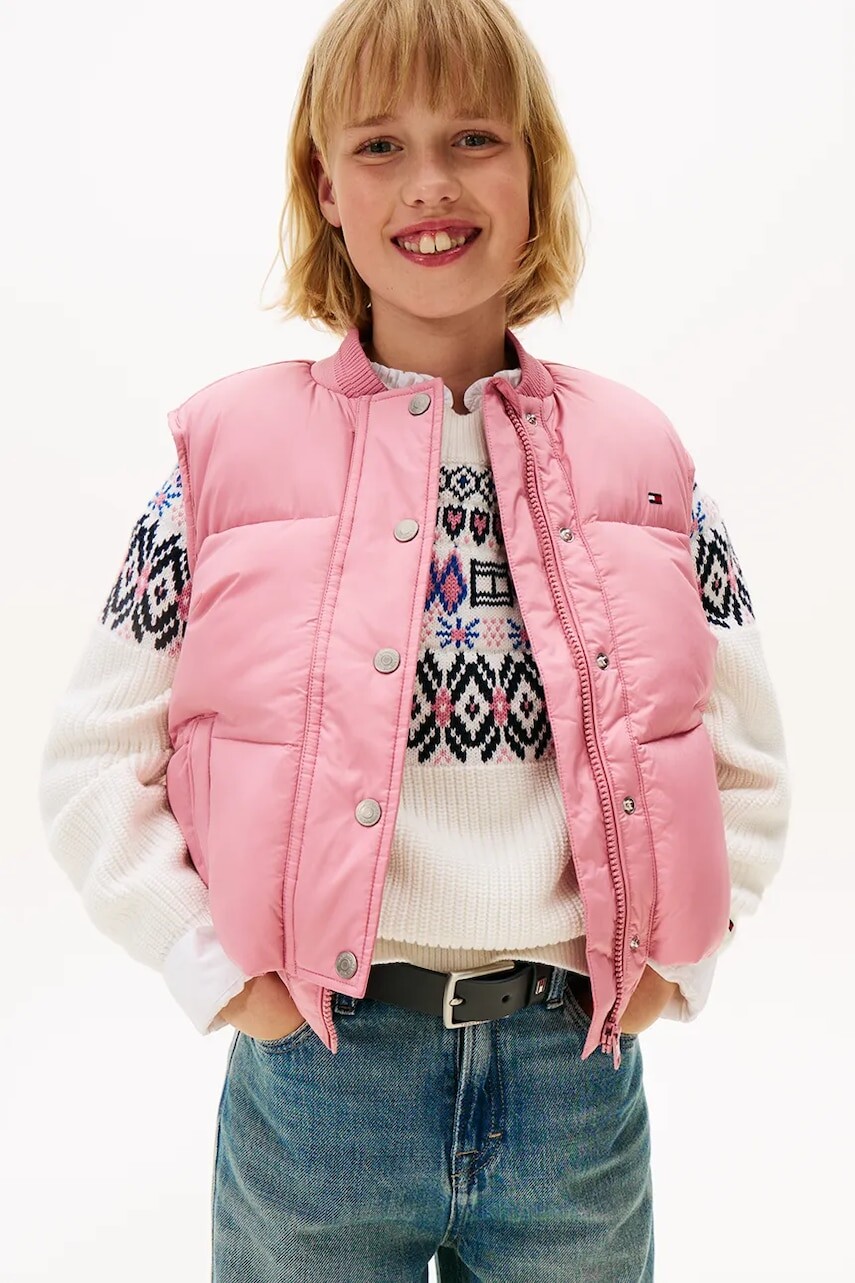 Bunda Tommy Hilfiger ružová farba, KG0KG08856