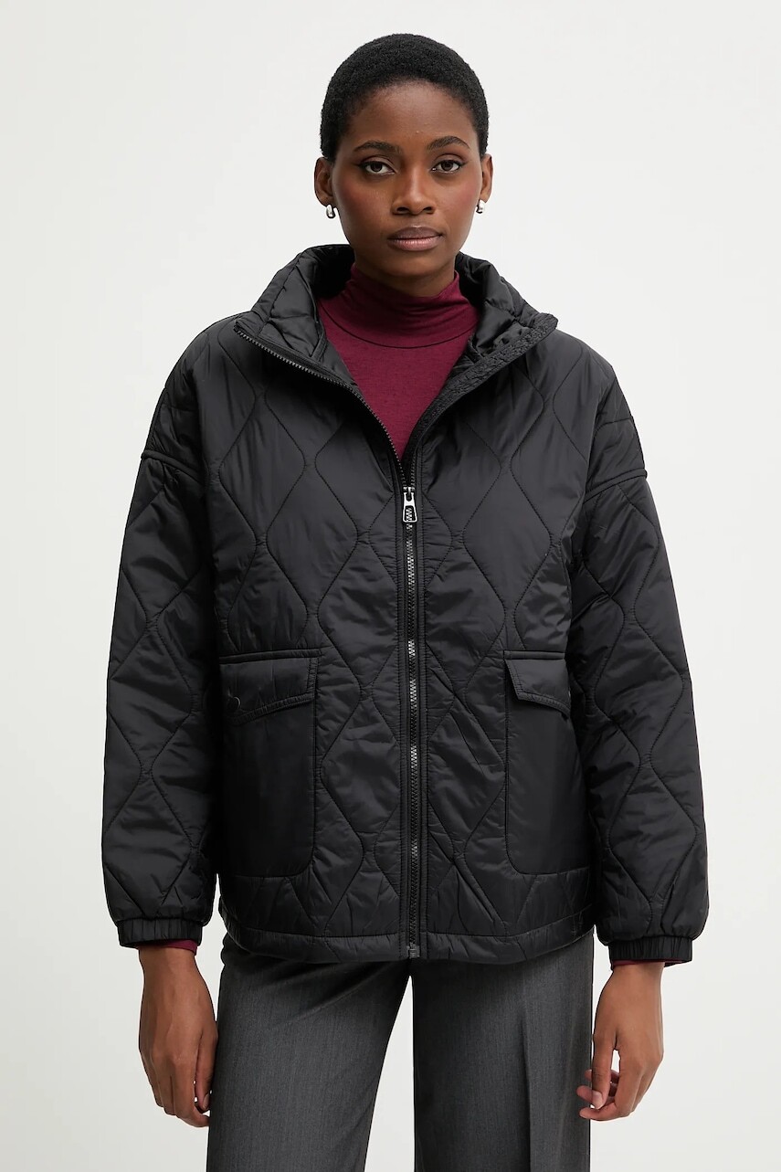 Bunda United Colors of Benetton čierna farba, prechodná, oversize, 2YRYDN080