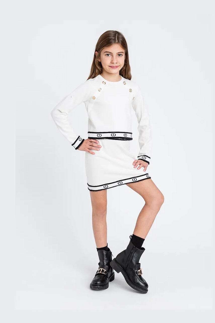 Detská sukňa s prímesou vlny Twinset biela farba, mini, puzdrová, 252GJ3072