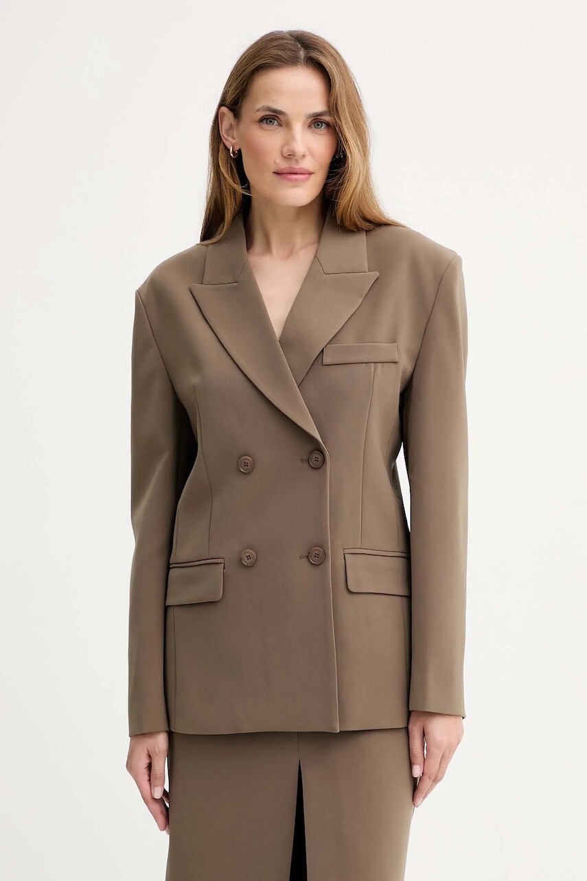 Sako ISABELLE BLANCHE zelená farba, dvojradové, jednofarebné, IS25FW-J049-T001