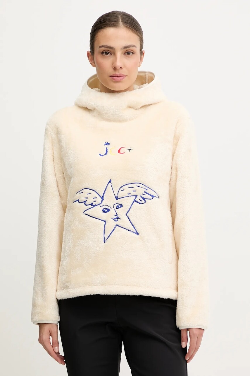 Fleecová mikina Rossignol JCC béžová farba, s kapucňou, s nášivkou, RLOWS01