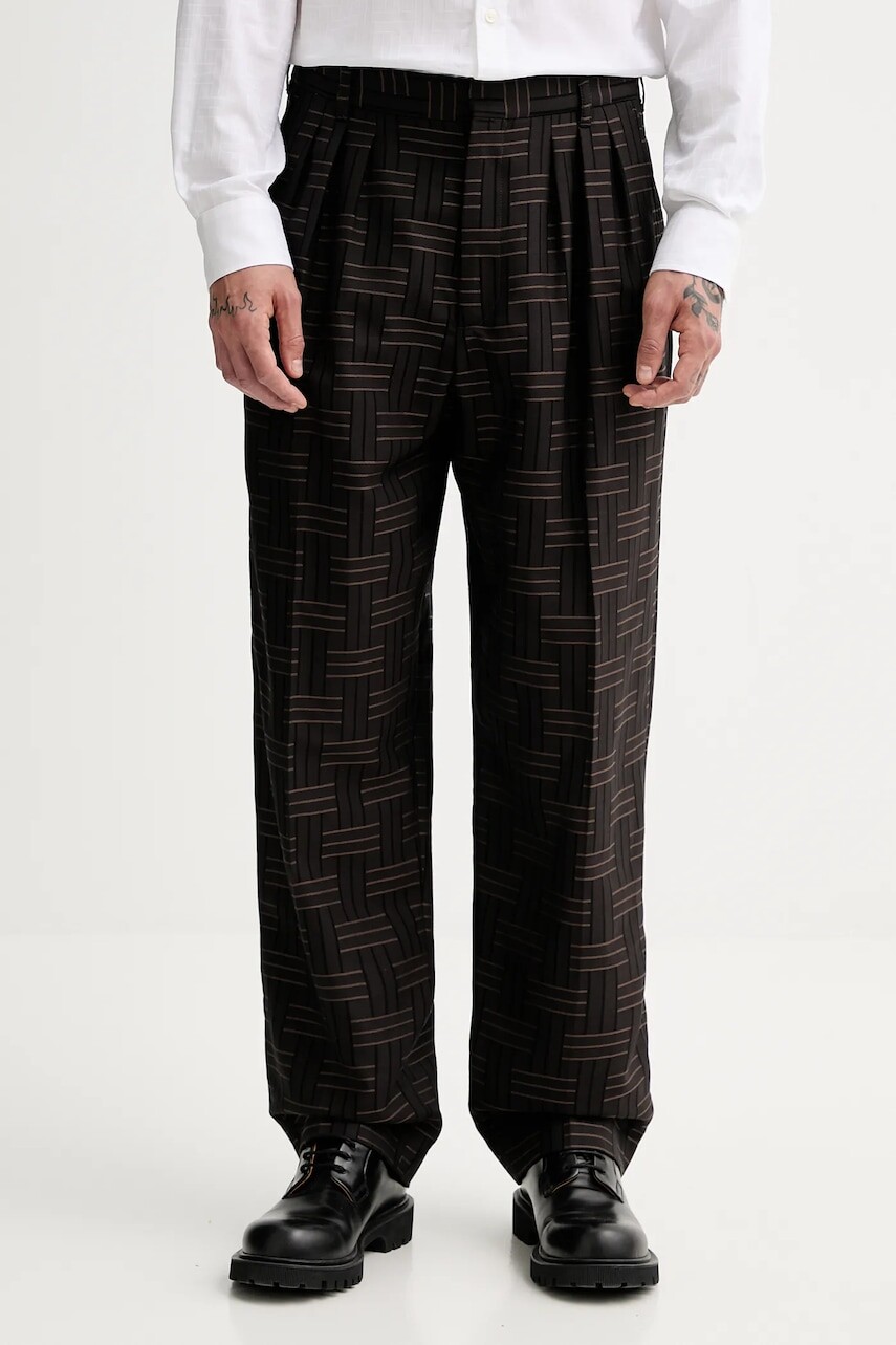 Vlnené nohavice Kenzo pánske, hnedá farba, rovné, FF55PA2149JT.90