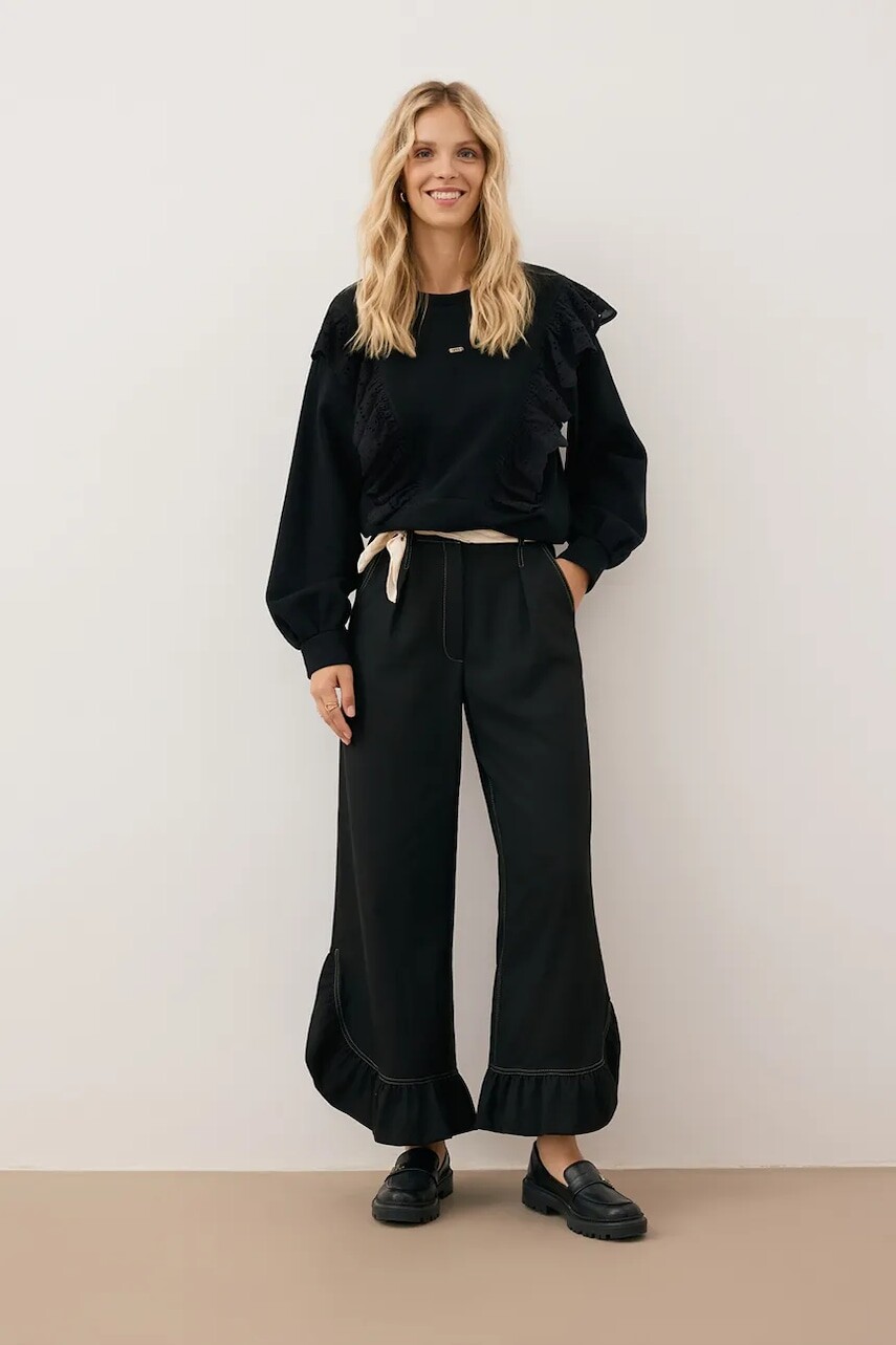 Nohavice Bizuu NELLY čierna farba, široké, vysoký pás, NELLY CZARNY