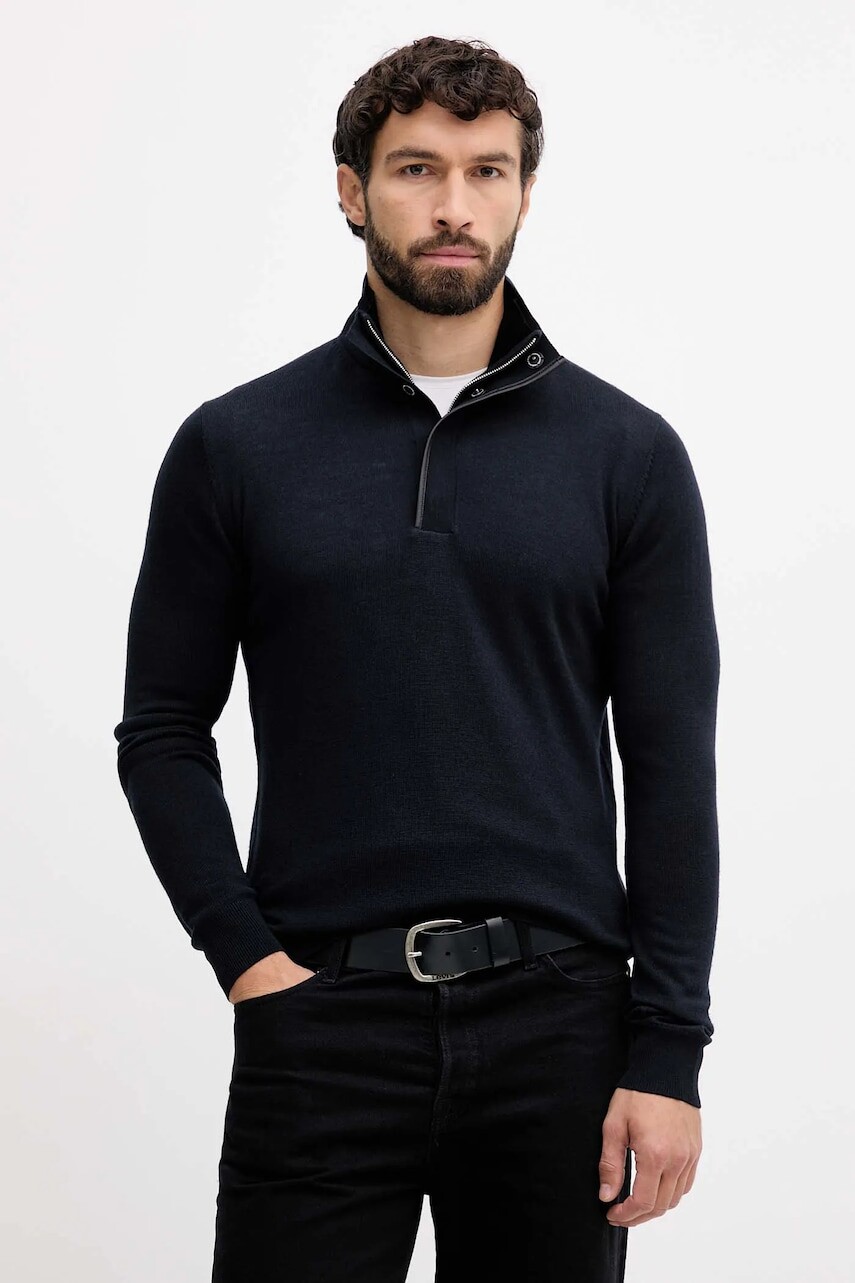 Vlnený sveter Karl Lagerfeld tmavomodrá farba, ľahké, 554399.655005