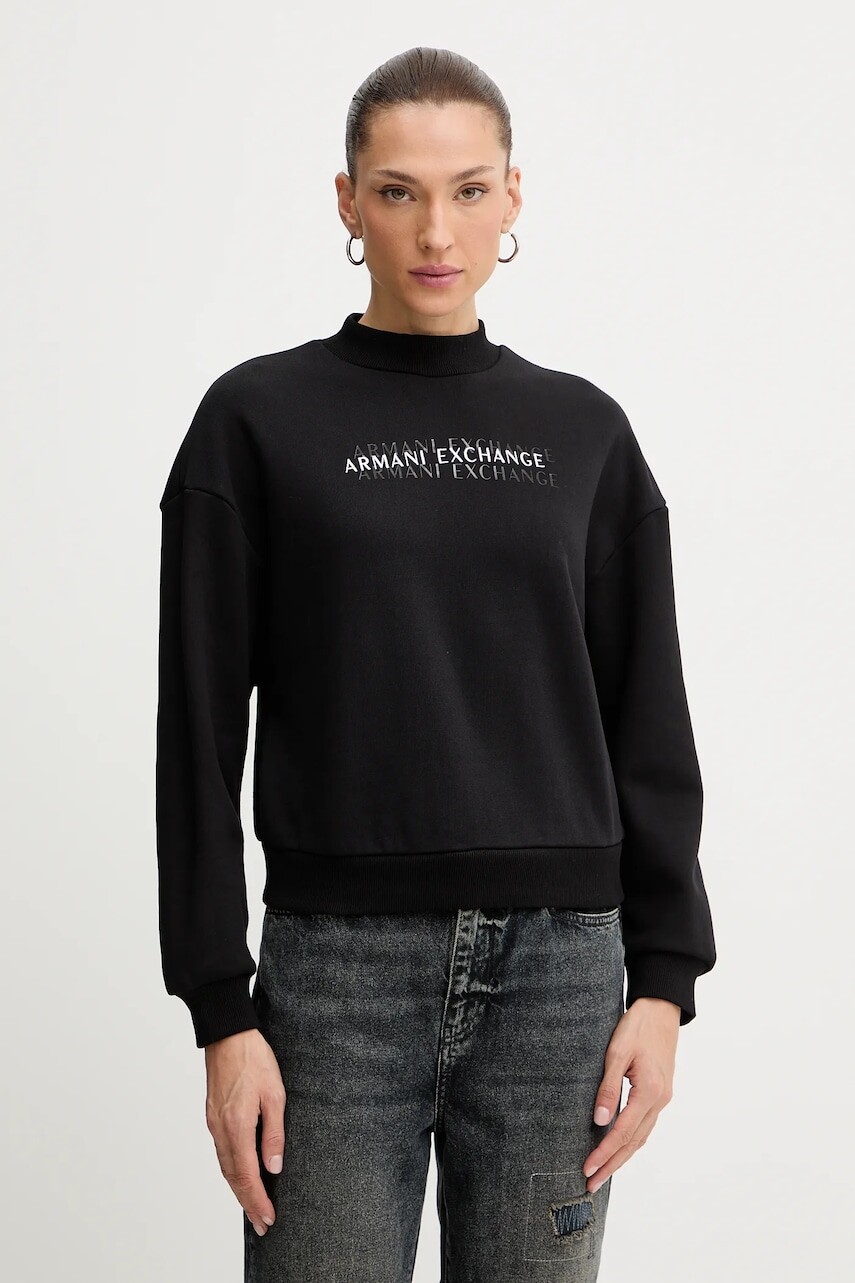 Bavlnená mikina Armani Exchange čierna farba, s potlačou, XW000787 AF16141