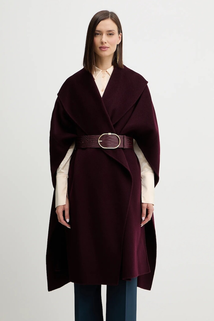 Vlnené pončo Elisabetta Franchi bordová farba, CP67D56E2