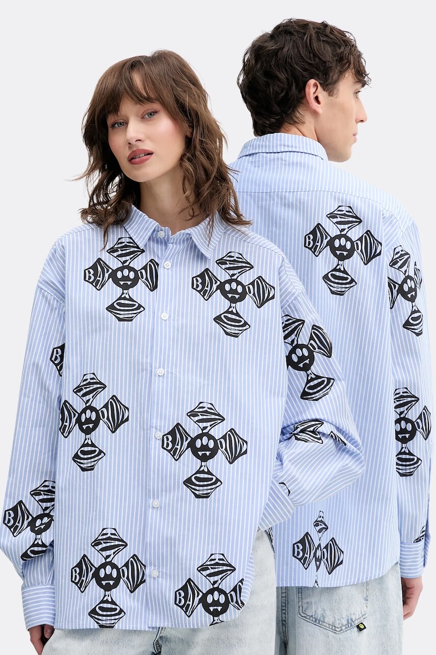 Bavlnená košeľa Barrow modrá farba, voľný strih, s klasickým golierom, F5BWUASI062