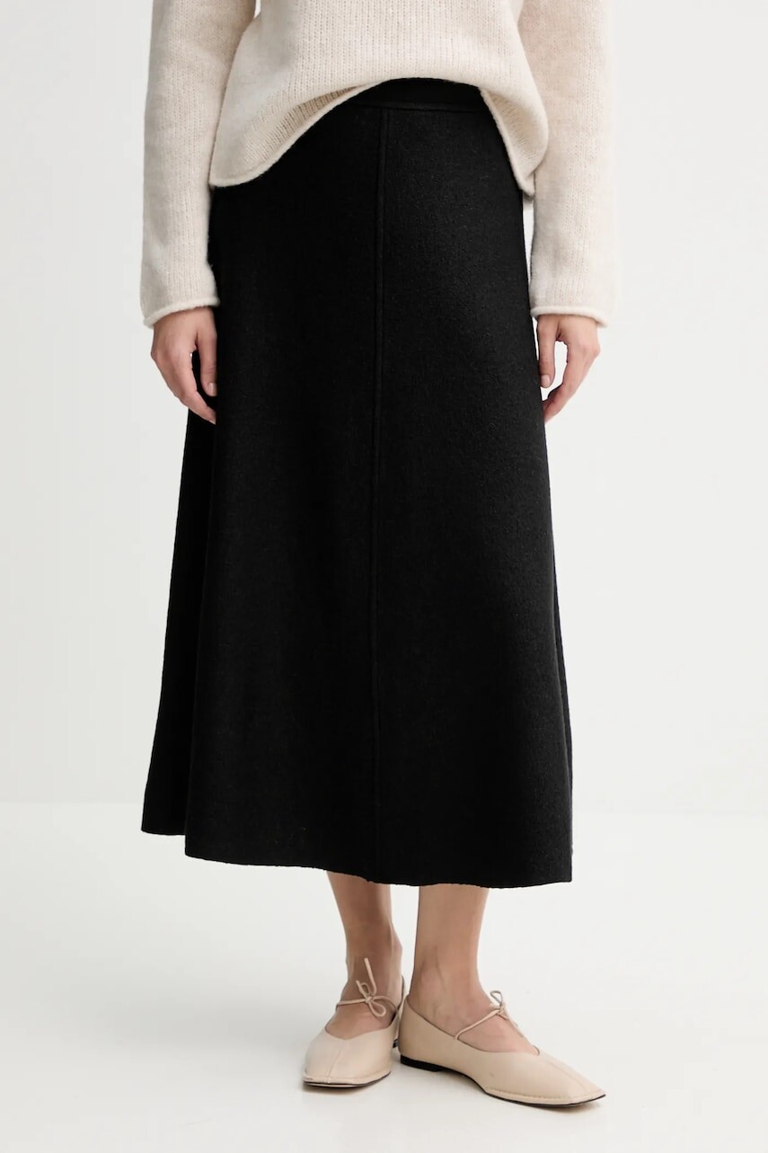 Sukňa s prímesou vlny Marc O'Polo čierna farba, midi, áčkový strih, 510607720127