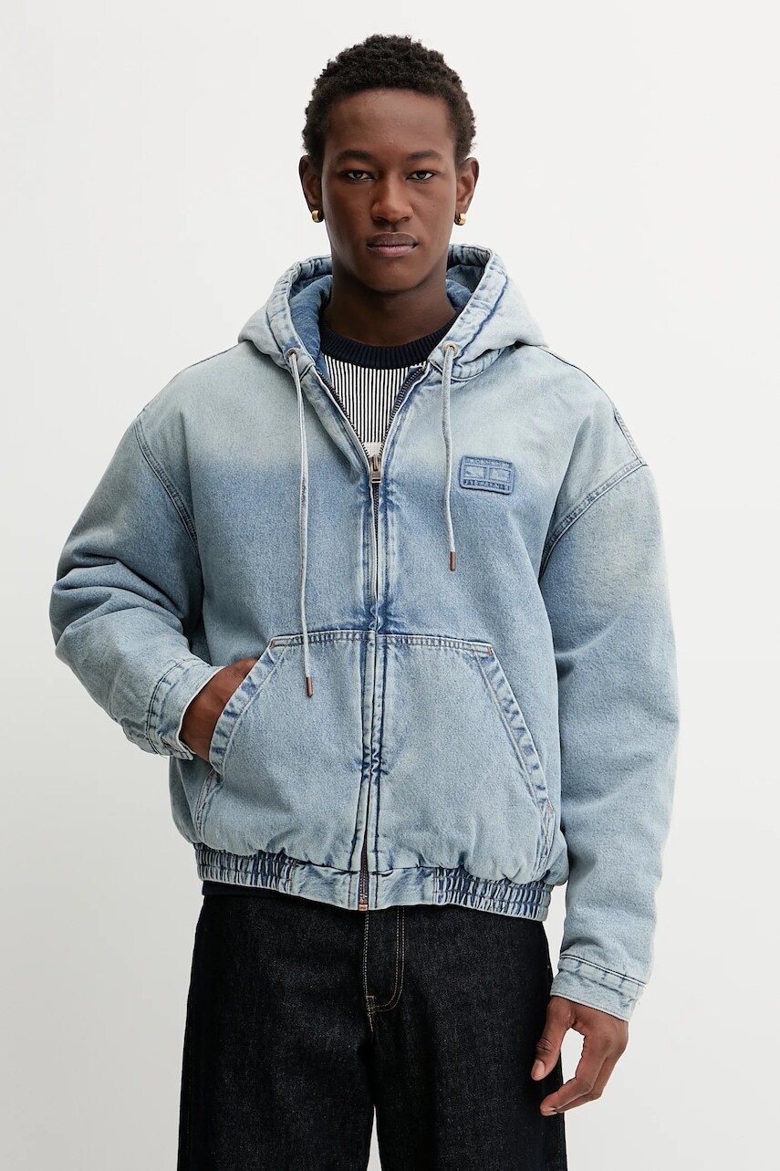 Rifľová bunda Tommy Jeans modrá farba, prechodná, DM0DM22137