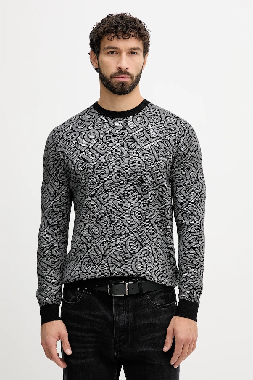 Sveter s prímesou hodvábu Guess JARROD šedá farba, M5BR11 Z0442