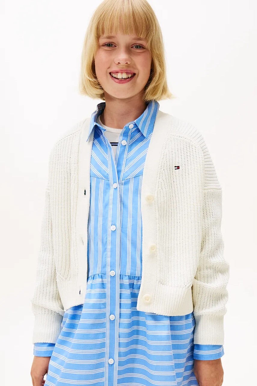 Detský sveter Tommy Hilfiger biela farba, KG0KG08832