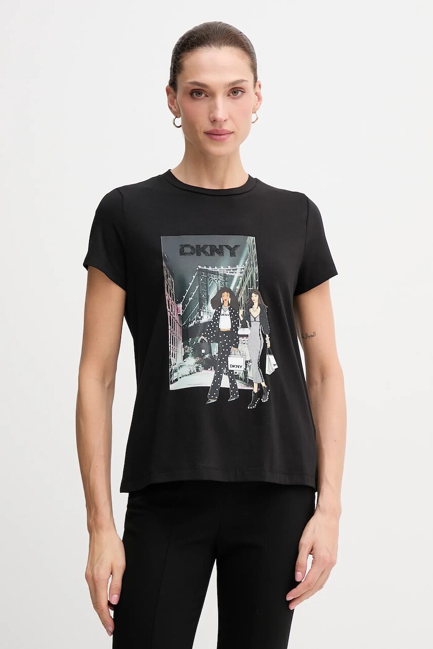 Tričko Dkny KNIT TOPS dámske, čierna farba, P5MOHWNA