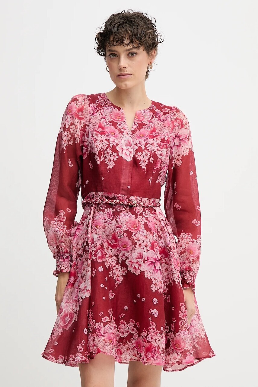 Šaty s prímesou hodvábu Hale BOB bordová farba, mini, áčkový strih, 58YZ670A