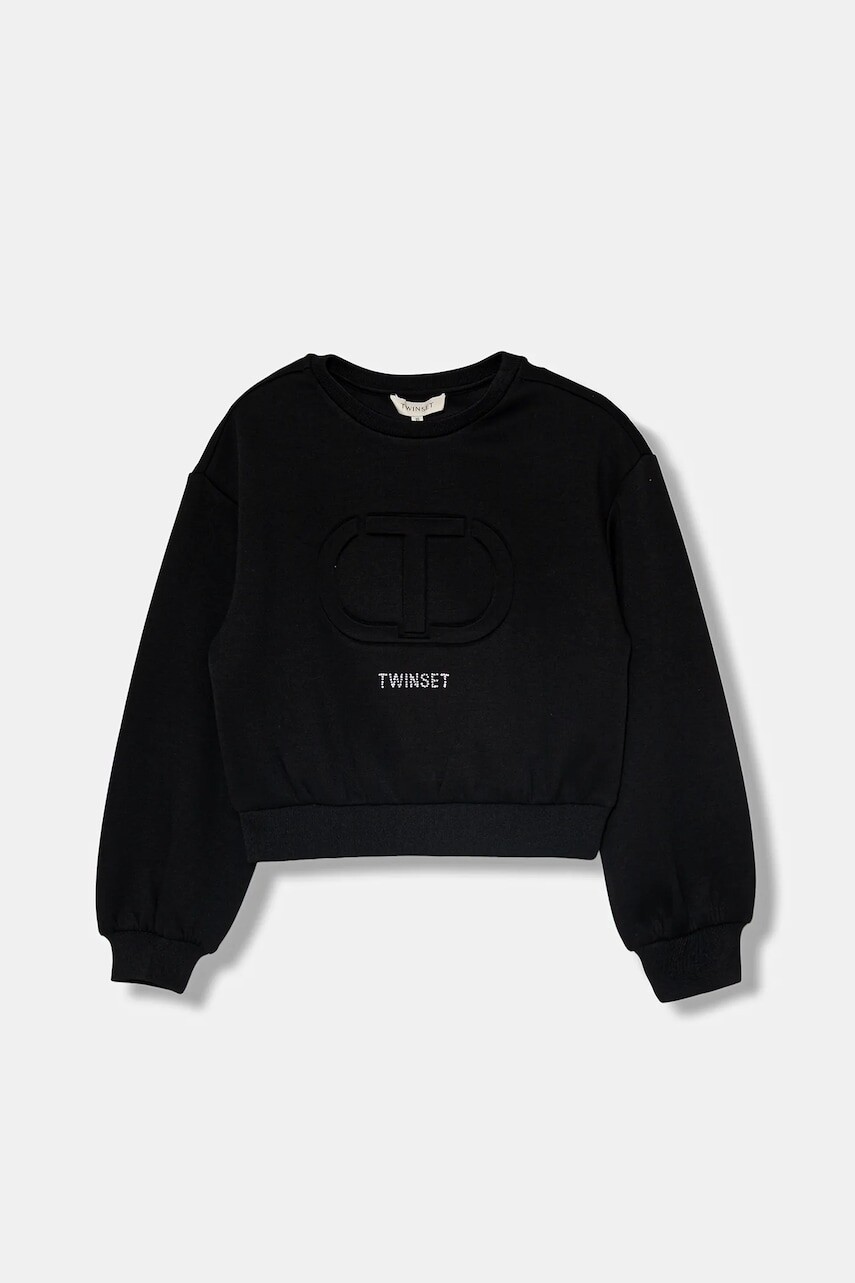 Detská mikina Twinset čierna farba, s potlačou, 252GJ205M