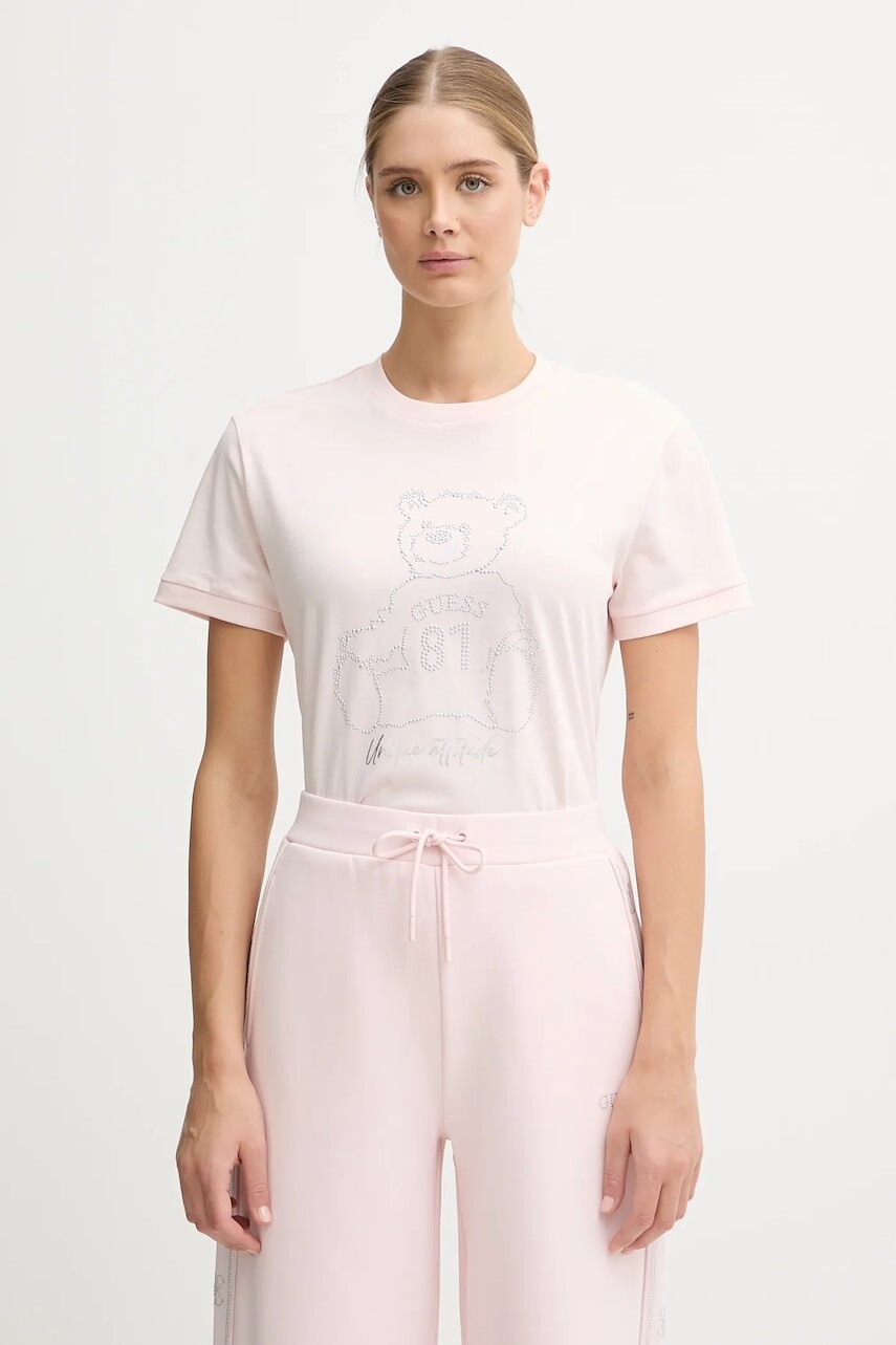 Bavlnené tričko Guess dámske, ružová farba, V5BI16 K8FQ4