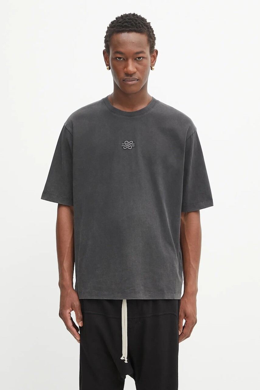 Bavlnené tričko Filling Pieces Boxy Embroidered pánske, šedá farba, s nášivkou, 412520501142