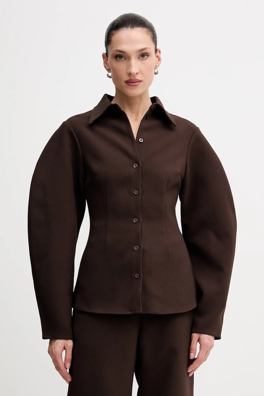 Košeľa Rotate hnedá farba, regular, s klasickým golierom, 1149342910