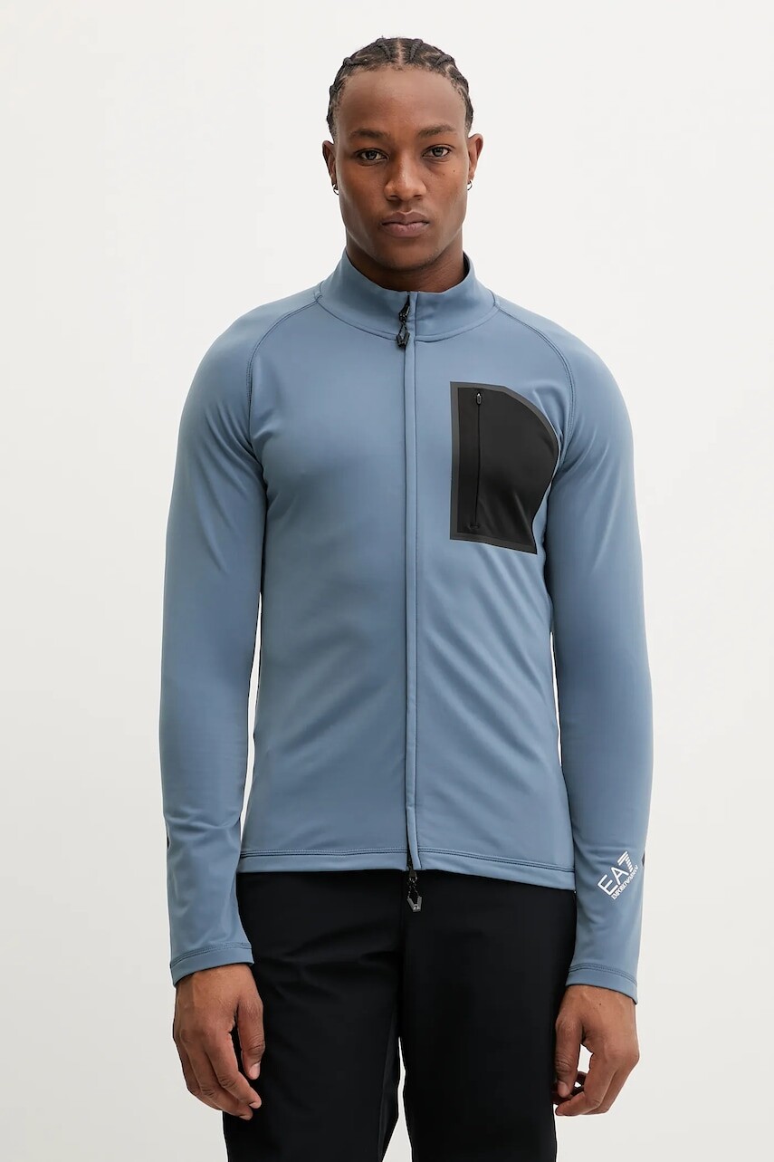 Športová mikina EA7 Emporio Armani modrá farba, s potlačou, AF14634.7M000456
