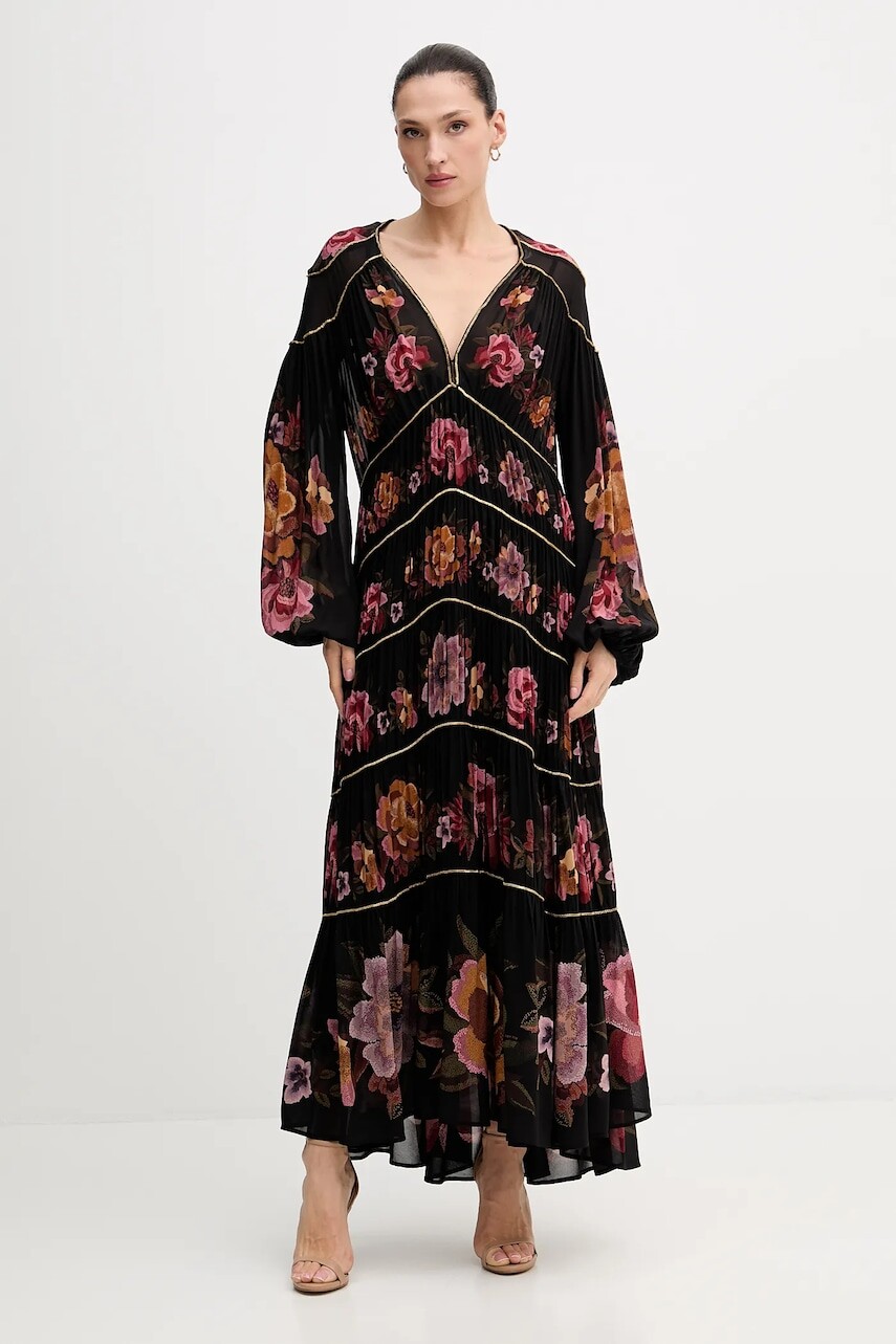 Šaty Farm Rio čierna farba, maxi, áčkový strih, 342685