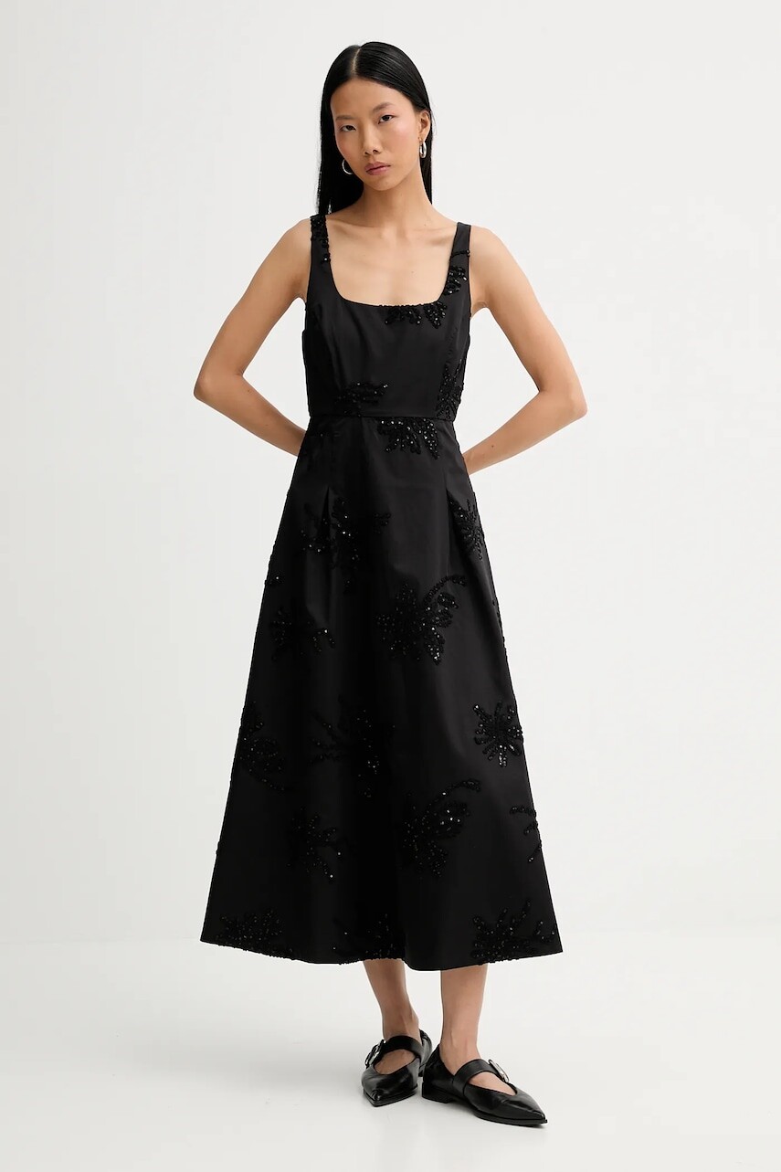 Bavlnené šaty MUNTHE RONIA čierna farba, midi, áčkový strih, 254135025401