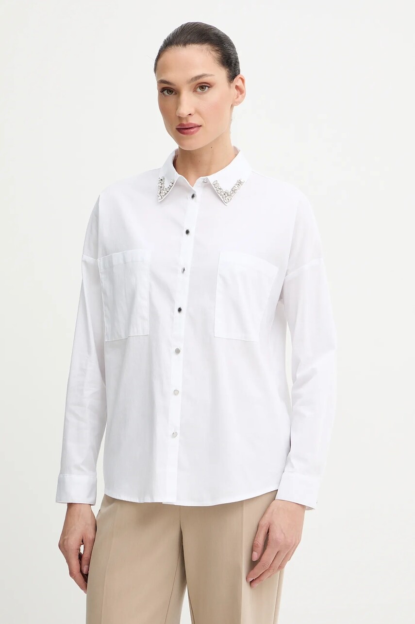 Košeľa Morgan biela farba, voľný strih, s klasickým golierom, CRISTO