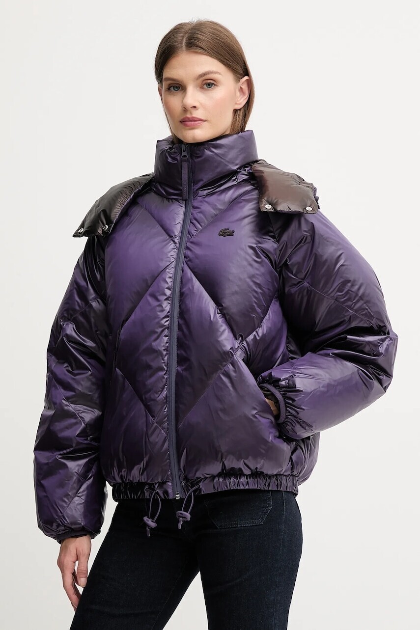 Páperová bunda Lacoste fialová farba, zimná, oversize, BF5326