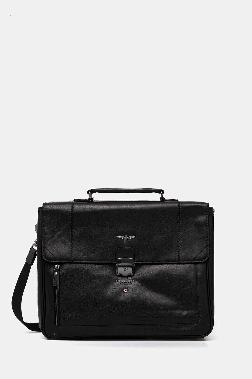 Kožená taška Aeronautica Militare čierna farba, AM304