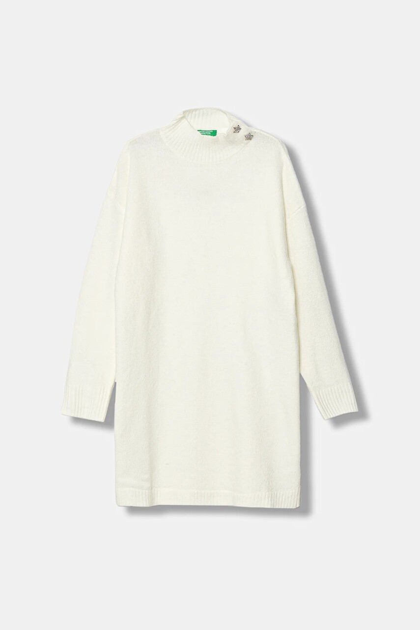 Dievčenské šaty s prímesou vlny United Colors of Benetton béžová farba, mini, rovný strih, 12B9CV007