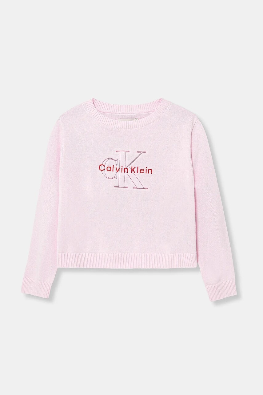 Detská bavlnená mikina Calvin Klein Jeans ružová farba, s nášivkou, IG0IG03075