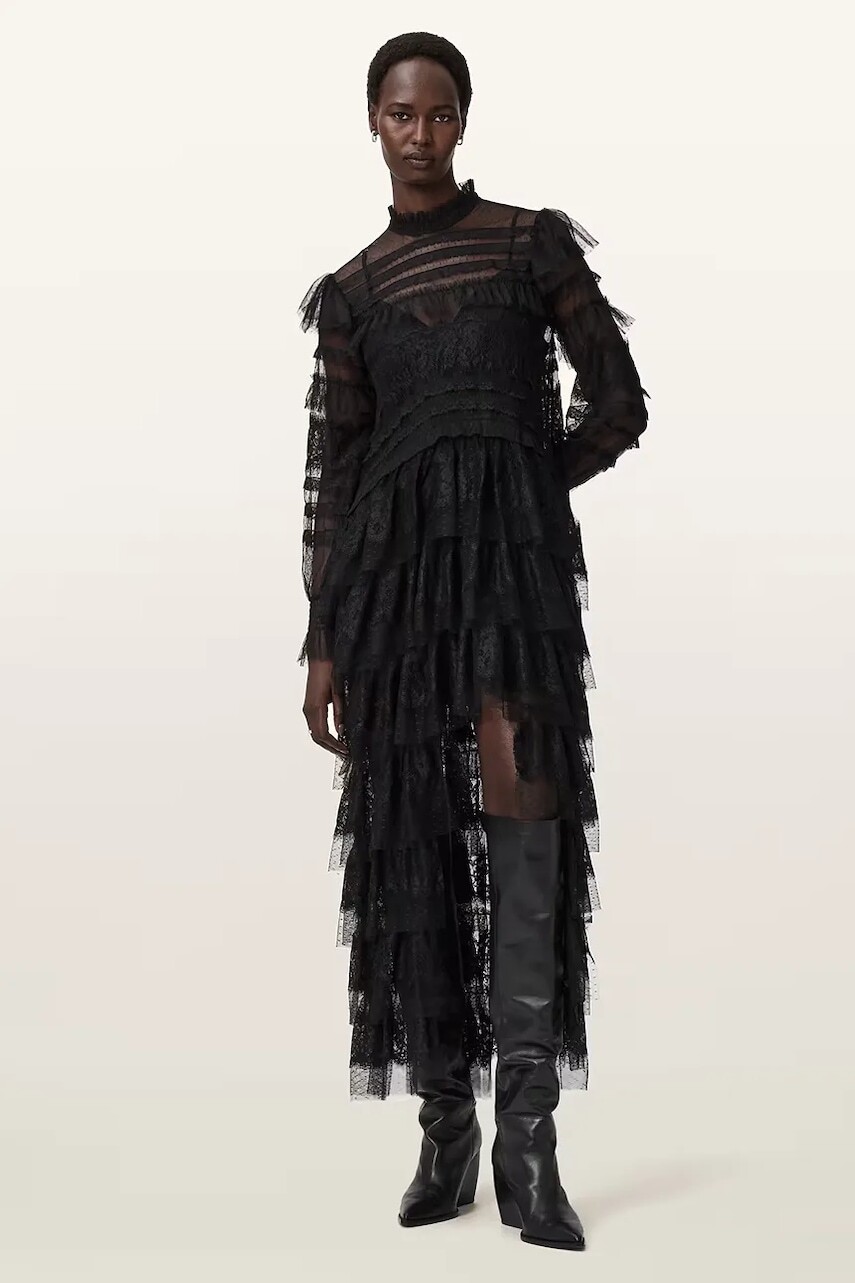 Šaty AllSaints čierna farba, maxi, rovný strih, W182DD