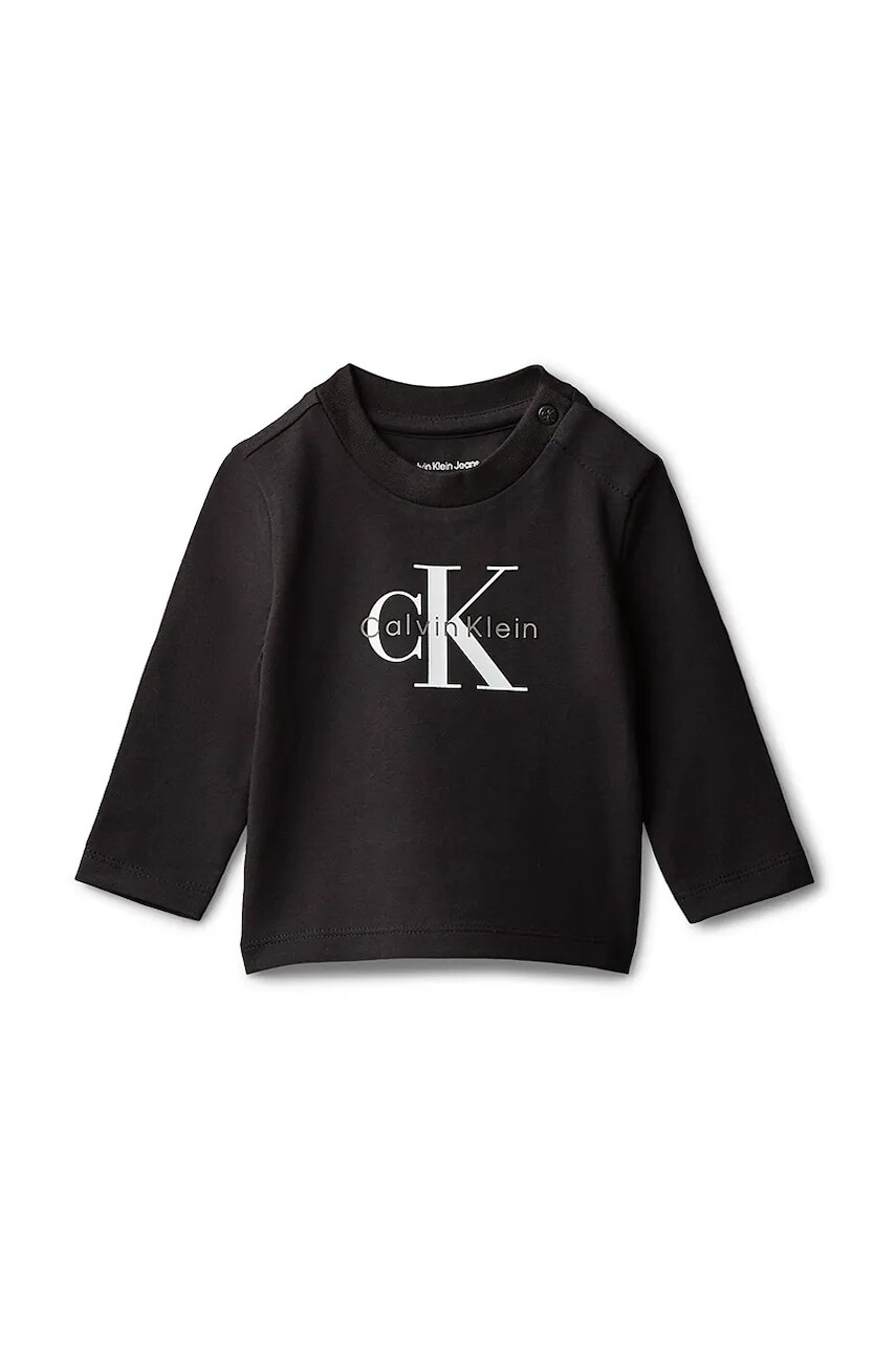 Detské tričko s dlhým rukávom Calvin Klein Jeans čierna farba, s potlačou, IN0IN00335