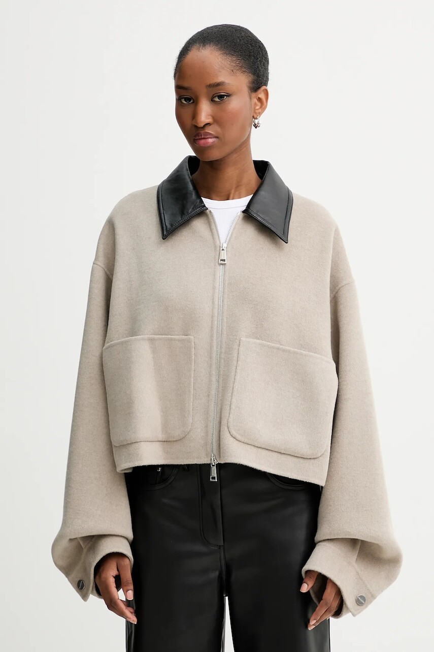 Bunda s prímesou vlny Nanushka béžová farba, prechodná, oversize, NW25PFJK12392