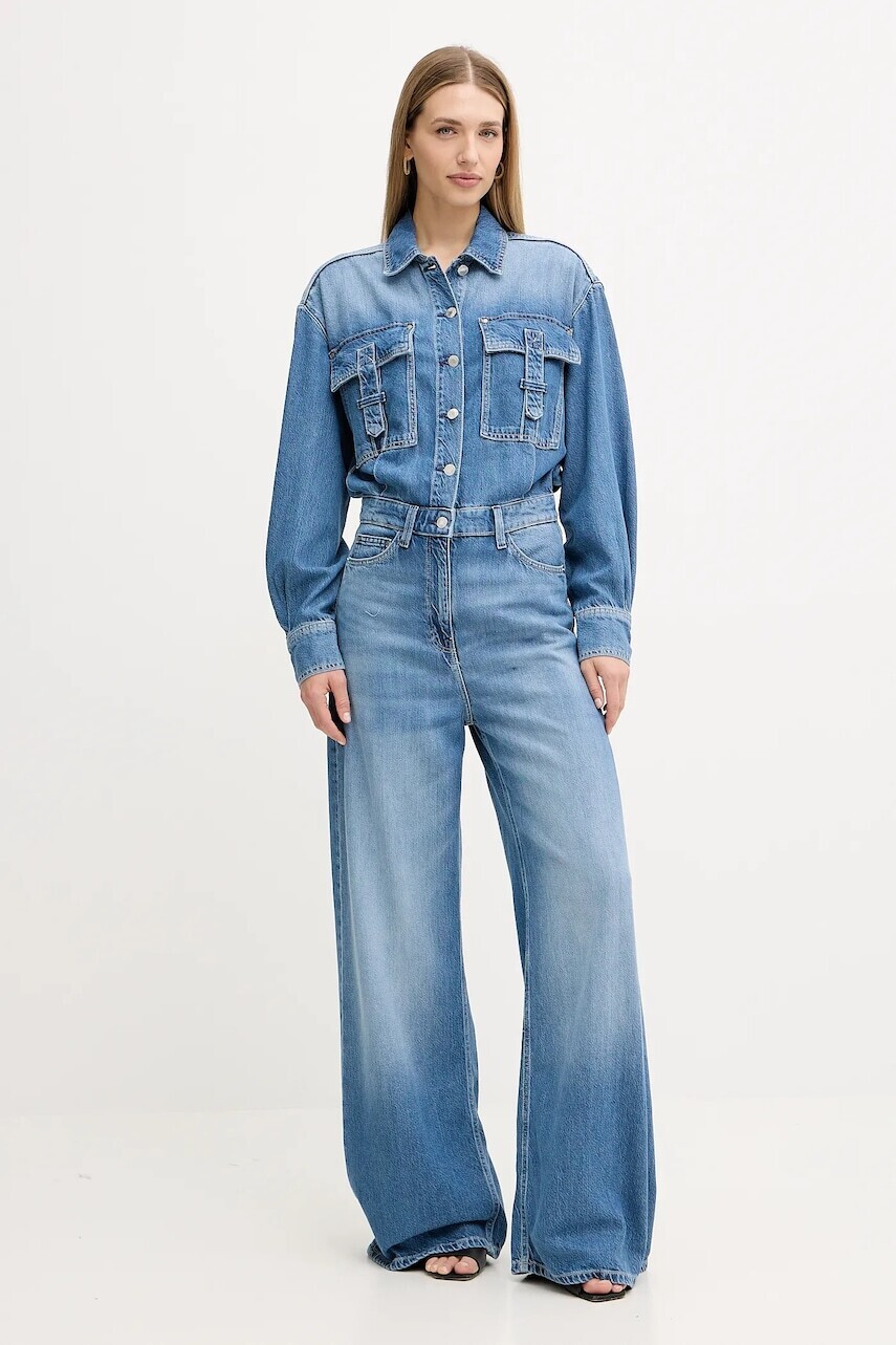 Rifľový overal Guess KINSLEY modrá farba, s golierom, W5YD58 D5B94