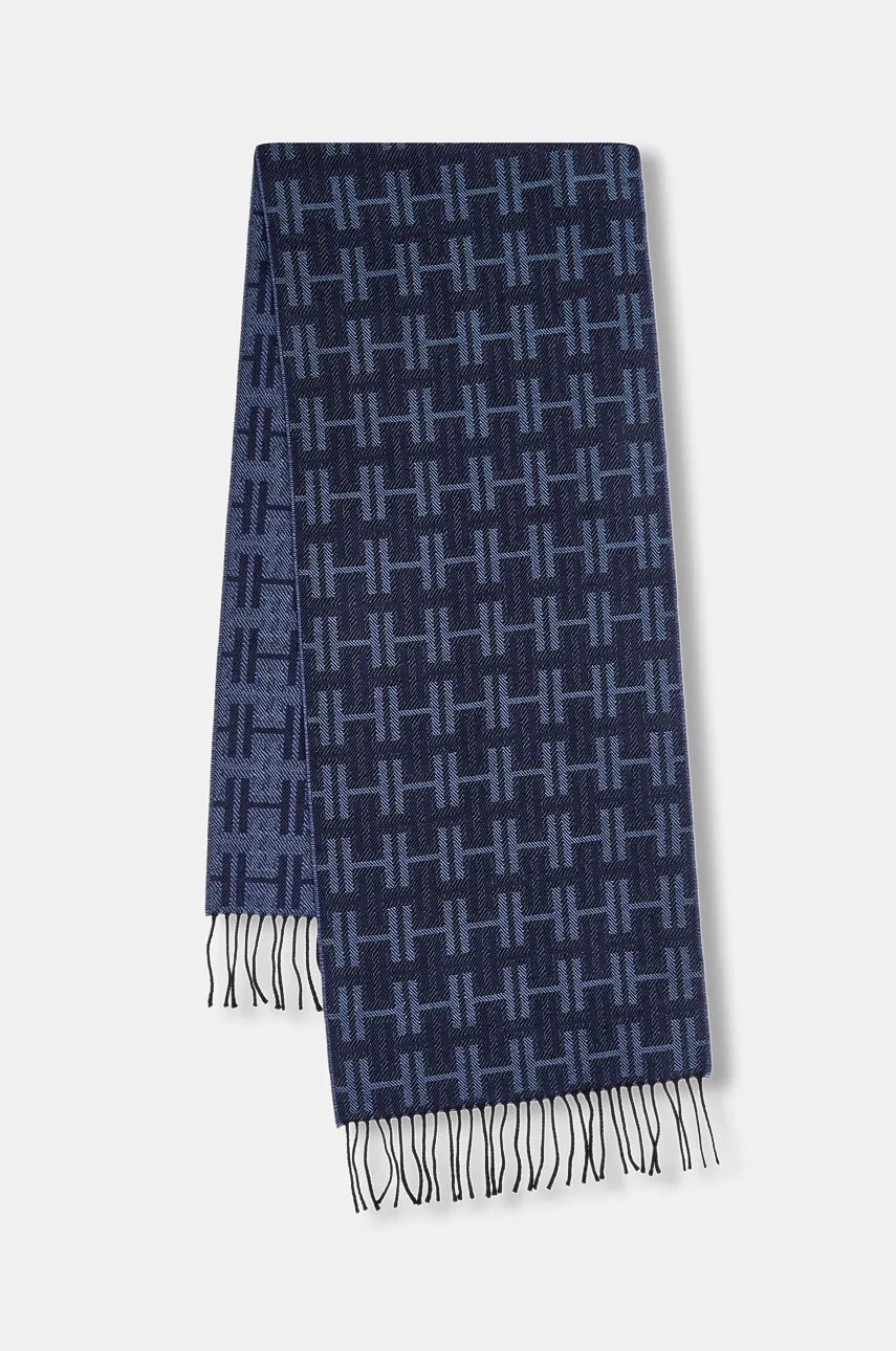 Vlnený šál Hackett London tmavomodrá farba, vzorovaný, HM0400023