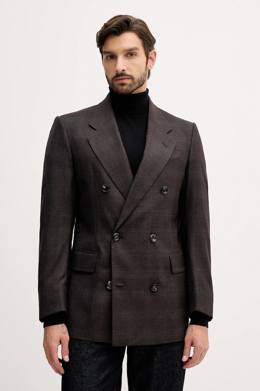 Vlnené sako Emporio Armani hnedá farba, EM004082 TE18270