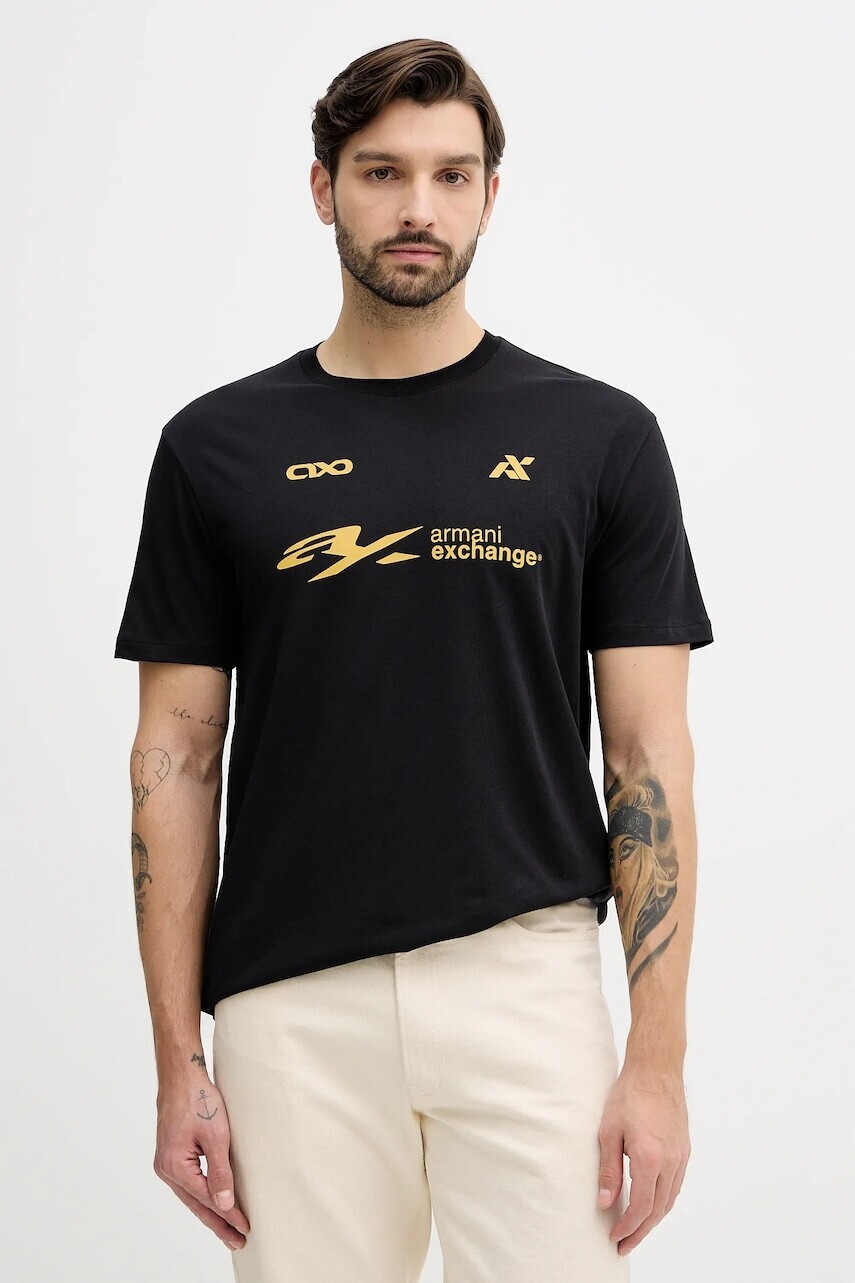 Bavlnené tričko Armani Exchange pánske, čierna farba, s potlačou, XM001404 AF16432