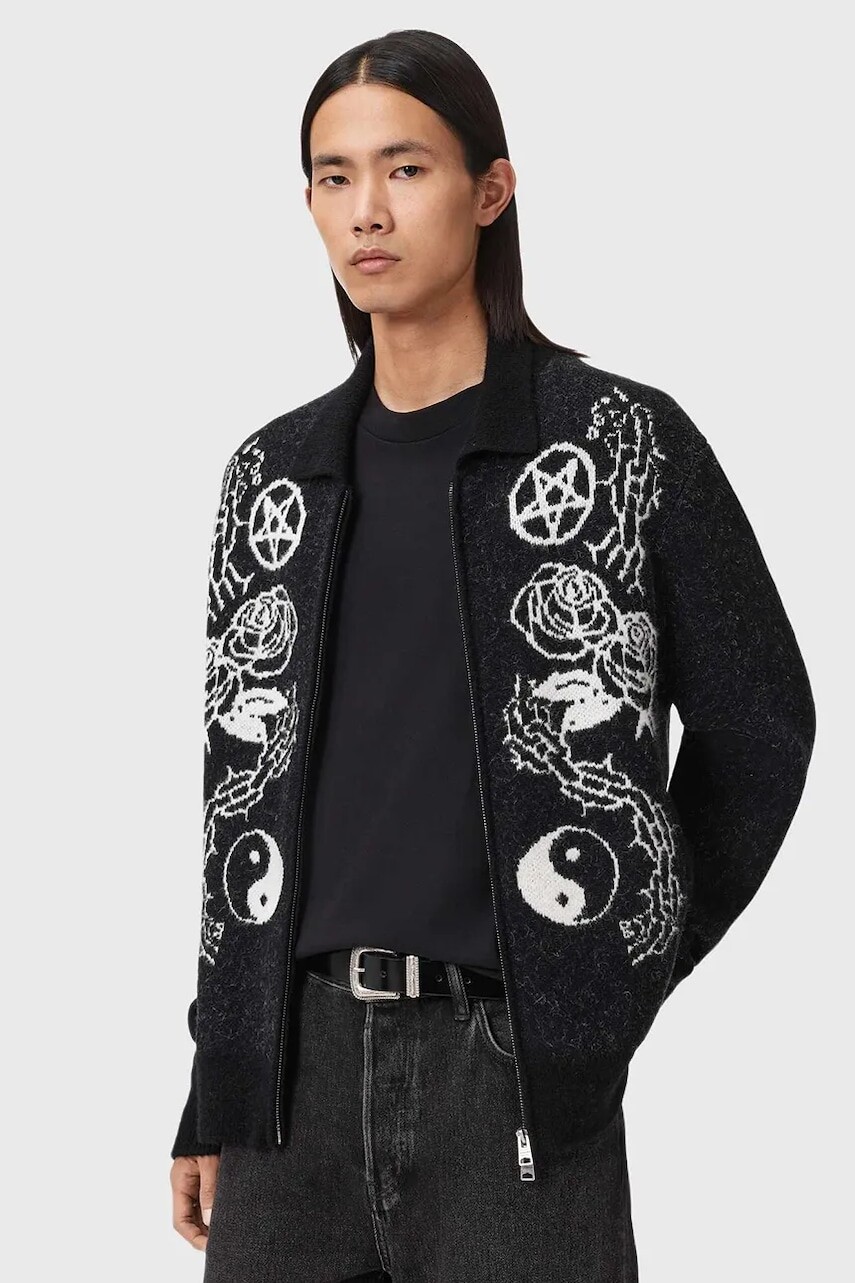 Kardigán s prímesov alpaky AllSaints čierna farba, M056KD